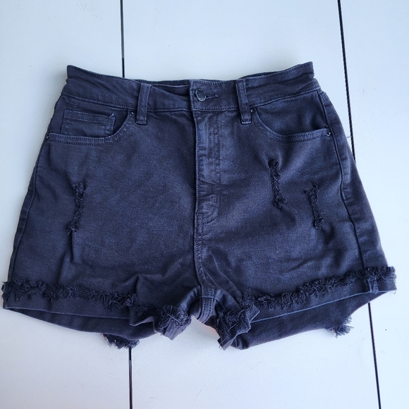 Angel Kiss Cut Offs Shorts Womans  Distressed Black Denim Booty Stretch 9/29 - Picture 1 of 8
